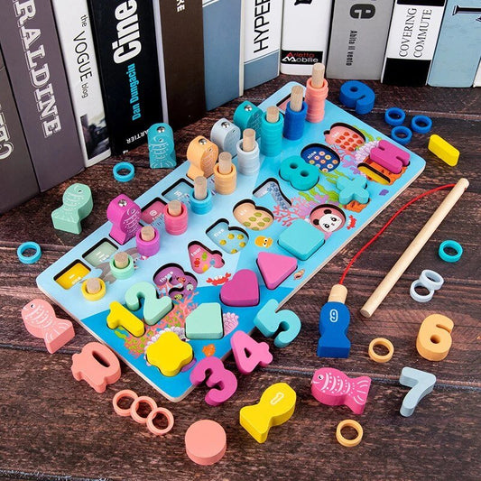 Wooden Puzzle Counting Fishing Game
