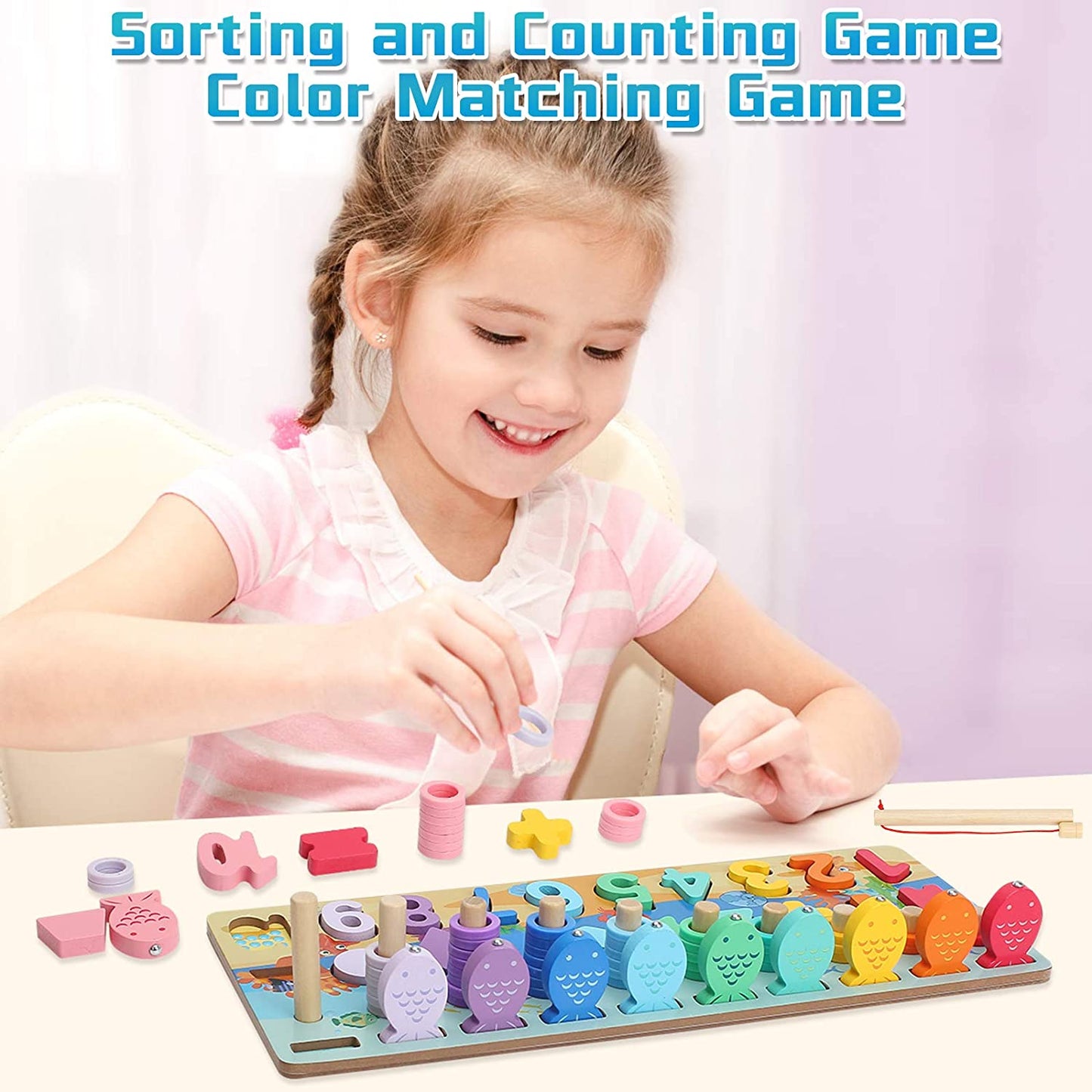 Wooden Puzzle Counting Fishing Game
