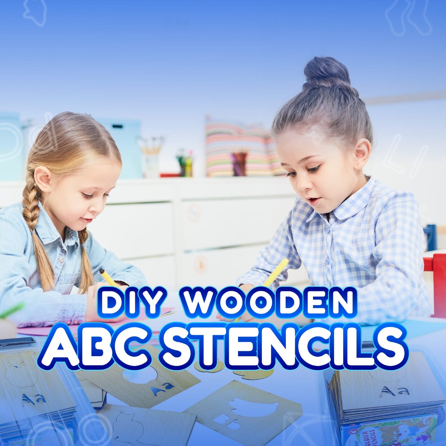 A to Z Learning Wooden Stencils Box with Colors